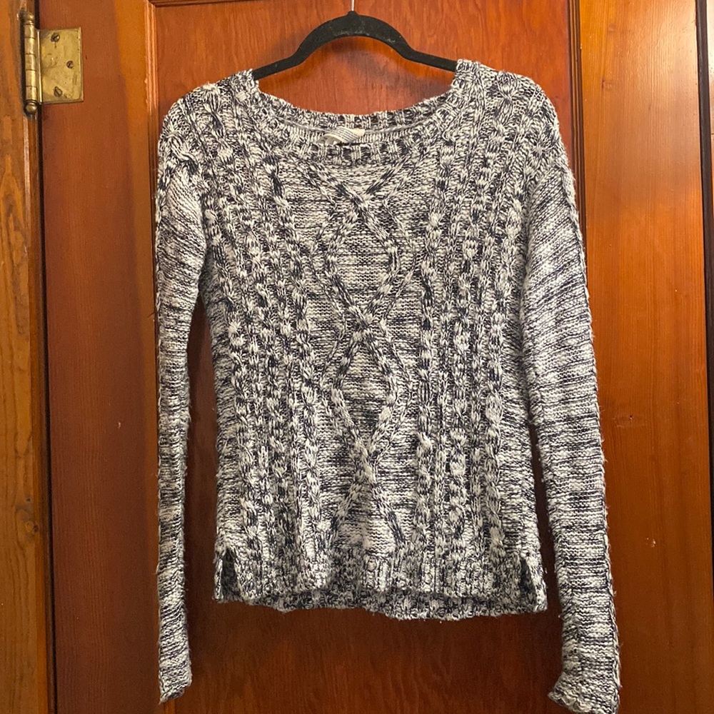 Navy and White Crew Neck Knit Sweater